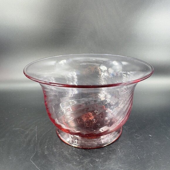 Hand Blown Optic Swirl Footed Bowl Dish Transparent Pink Glass Bowl Hand Made - Picture 15 of 16